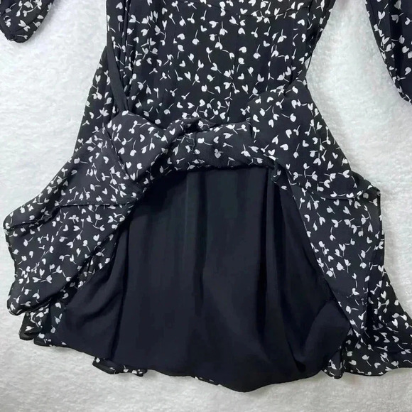 Talbots Black MIDI Dress SZ 8 Long Sleeve White Print Fit Flare Silhouette Flowy - Picture 11 of 16